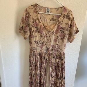 Papillon floral midi dress 100% cotton size L hippie floral boho ethereal